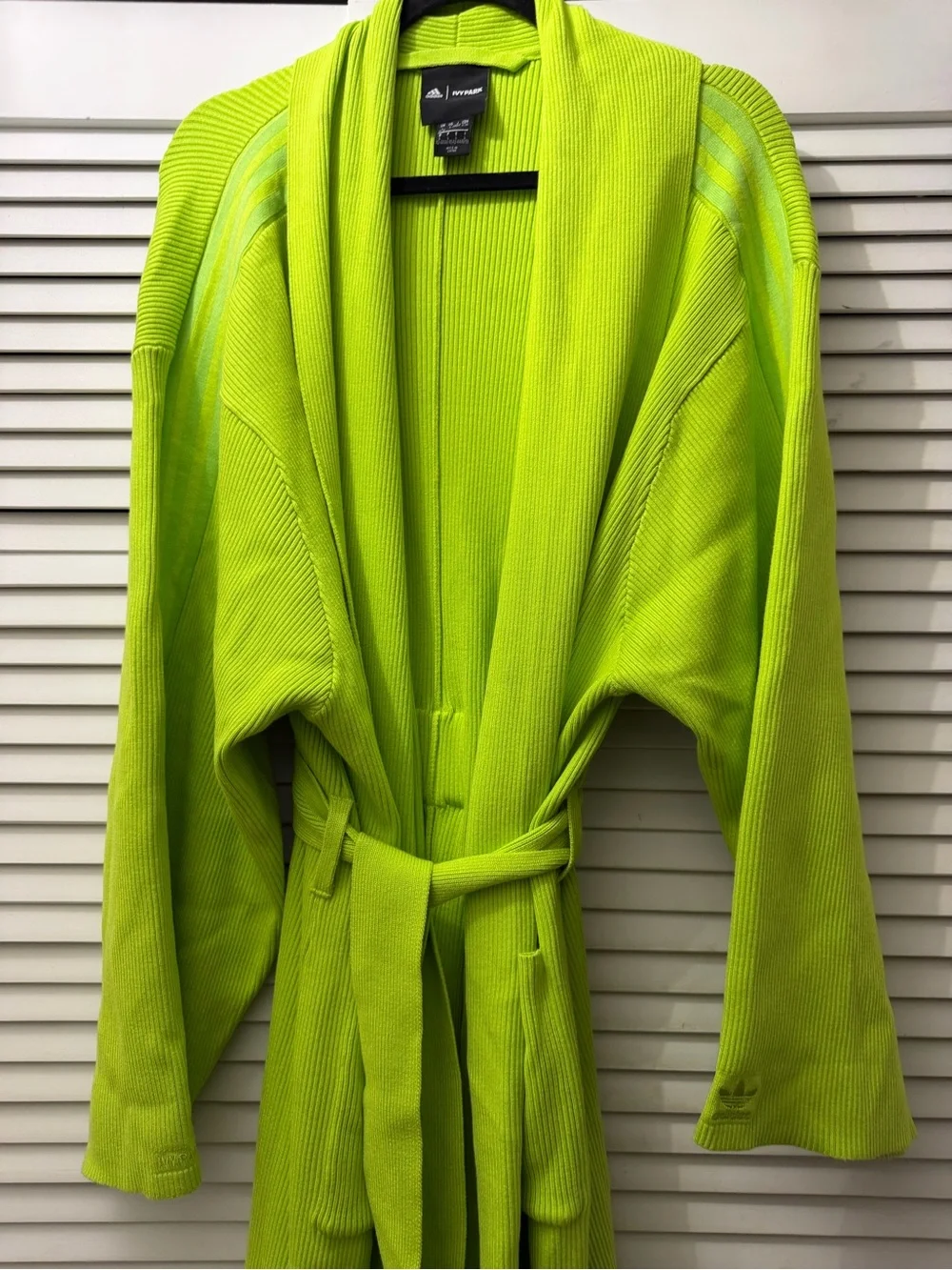 adidas Neon Lime Ribbed Knit Cardigan with Trefoil Detail